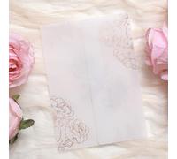 ABIDISO 50 Pack Vellum Jackets - Pre-Folded 5x7, 130GSM Translucent Wedding Invitations with Rose Gold Foil Rose Pattern