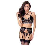 Abierta Fina - Lace Lingerie Trio (Black) - M