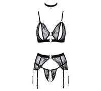 Abierta Fina Women's Bra Suspender Set Black L