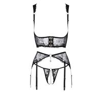 Abierta Fina Women's Embroidered Set Black L