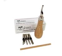 ABIG Lino Cutting Tools - Ideal for Relief Printmaking - 5 Assorted Cutting Nibs and Ergonomic Wooden Handle in Plastic Storage Box