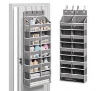 Abiglifty Over The Door Storage Organiser with 10 Side Pockets, 5-Tier Large Behind The Door Storage, 4 Hooks Design, Door Organizer with Clear Windows for Bathroom, Bedroom, Entryway(Grey)