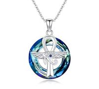 ABIGY Ankh Eye of Horus Necklace 925 Sterling Silver Ankh Cross Pendant Eye of Horus Egypt Protection Necklace Angel Wings Pendant Jewellery for Women Girls Birthday Gifts