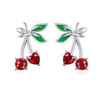 ABIGY Cherry Stud Earrings for Women 925 Sterling Silver Cherry Crystal Earrings Fruit Cute Sweet Jewellery Christmas Birthday Anniversary Jewellery Gifts for Daughter Wife Sister Mother Friend
