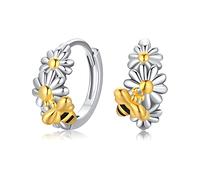 ABIGY Daisy Earrings Hypoallergenic 925 Sterling Silver Bee with Tiny Daisy Flower Hoop Earrings Christmas Easter Mother's Day Birthday Valentine's Day Anniversary Jewellery Gifts for Women
