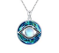 ABIGY Evil Eye Necklaces 925 Sterling Silver Eye Necklace Moonstone Crystal Necklace Jewellery Gift For Women Black
