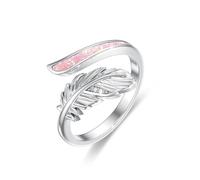 ABIGY Feather Ring 925 Sterling Silver with Pink Opal for Women Adjustable Ring Christmas Mother's Day Birthday Anniversary Jewellery Gifts for Mother Daughter Wife Grandmother Sister Girlfriend