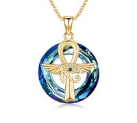 ABIGY Gold Ankh Necklace 925 Sterling Silver Eye of Horus Pendant Egyptian Cross Pendant with Crystal Angel Wings Cross Protection Necklace Egypt Christmas Jewellery Gift for Women Mother