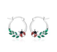 ABIGY Ladybug Earrings 925 Sterling Silver Insect Jewellery Ladybug Green Leaf Stud Earrings for Women with Jewellery Gift Box