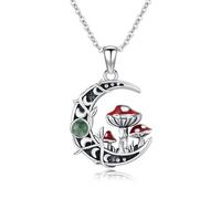 ABIGY Moon Mushroom Necklace 925 Sterling Silver Magical Red Mushroom Pendant Agate Moon Phase Necklaces Mushroom Jewellery for Women Girls Birthday Gifts