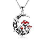 ABIGY Moon Mushroom Necklace 925 Sterling Silver Moon Phase Necklaces Magical Red Mushroom Pendant Mushroom Jewellery Gifts for Women Girls Girlfriend