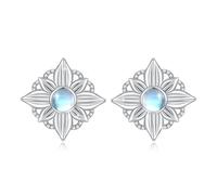 ABIGY Moonstone Stud Earrings 925 Sterling Silver Pointer Moonstone Stud Earrings Flower Moonstone Jewellery Stud Earrings for Women