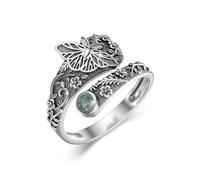 ABIGY Moth Ring for Women Sterling Silver 925 Moss Agate Ring Adjustable Animal Jewellery Christmas Mother's Day Birthday Jewellery Gift for Sisters Mothers Daughters Friends