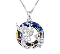 ABIGY Phoenix Necklace Phoenix Pendant with Austria Circle Crystals 925 Sterling Silver Nirvana Phoenix Jewellery Gifts for Women Christmas Birthday