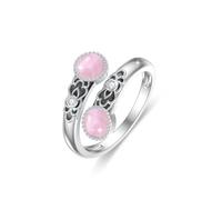 ABIGY Pink Crystal Ring 925 Sterling Silver Double Stone Rings Vintage Floral Ring Adjustable Rings Pink Crystal Jewellery Christmas Mother's Day Birthday Jewellery Gifts for Women