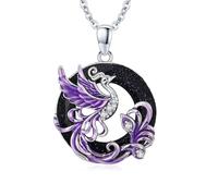 ABIGY Purple Phoenix Necklace 925 Sterling Silver Purple Phoenix Pendant Necklace Alabaster Jewellery Christmas Halloween Easter Mother's Day Valentine's Day Birthday Jewellery Gifts for Women