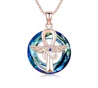 ABIGY RoseGold Ankh Necklace 925 Sterling Silver Eye of Horus Pendant Egyptian Cross Pendant with Crystal Angel Wings Cross Protection Necklace Egypt Christmas Jewellery Gift for Women Mother