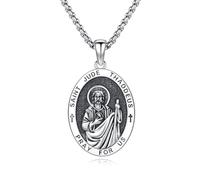 ABIGY Saint Jude Necklace for Men Women 925 Sterling Silver St. Jude Medal Amulet Pendant Religious Protector Pendant Christian Catholic Necklace Christmas Birthday Anniversary Jewellery Gifts