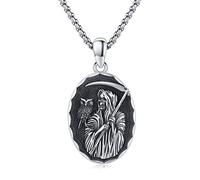 ABIGY Santa Muerte Necklace for Men 925 Sterling Silver Sickle Reaper Necklace Oxidized Gothic Skull and Sickle Pendant Reaper Jewellery Halloween Jewellery Birthday Gift