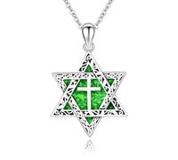 ABIGY Star of David Necklace 925 Sterling Silver Star of David Pendant with Cross Green Opal Pendant Hexagram Jewish Amulet Christmas Birthday Anniversary Jewellery Gifts for Men Women