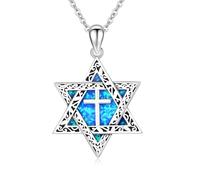ABIGY Star of David Necklace 925 Sterling Silver Star of David Pendant with Cross Opal Pendant Hexagram Jewish Amulet Christmas Birthday Anniversary Jewellery Gifts for Men Women