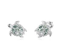 ABIGY Turtle Stud Earrings in 925 Sterling Silver Turtle Earring Jewellery Moss Agate Earrings Sea Creature Earrings Christmas Birthday Anniversary Jewellery Gift for Women