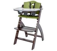 Abiie Beyond Junior Wooden High Chair with Tray - Adjustable and Convertible High Chair for Babies and Toddlers - 6 Months to 250 Lb - Water Resistant - Mahogany Wood/Olive Cushion