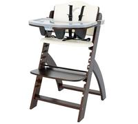 Abiie Beyond Junior Wooden High Chair with Tray - Adjustable and Convertible High Chair for Babies and Toddlers - 6 Months to 250 Lb - Water Resistant - Mahogany Wood/White Cushion