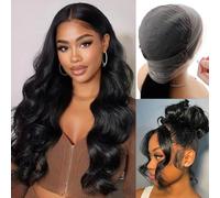 Abijale 360 Lace Front Wigs Human Hair 220% Density Hidden Straps Body Wave HD Lace Front Wigs with Drawstring 360 Full Lace Wigs Brazilian Virgin Human Hair Wig for Women Natural Black 26Inch