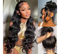 Abijale 360 Lace Front Wigs Human Hair 220% Density Hidden Straps Body Wave HD Lace Front Wigs with Drawstring 360 Full Lace Wigs Brazilian Virgin Human Hair Wig for Women Natural Black 26Inch