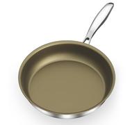 Abijan 28cm Stainless Steel Frying Pan, Non Stick pan, 3-Ply Titanium Frying Pan, Non Toxic Cookware, Suit for Induction, Gas, Electric Hobs, Oven Safe, Brown