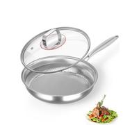 ABIJAN Stainless Steel Frying Pan with Lid, 5-ply clad Stainless Steel Pan 30cm, Skillet pan uncoated, Fish scale pattern, PTFE & PFOA-free, Compatible with Induction, Gas and Electric Hobs, Oven safe