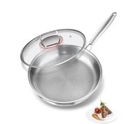 Abijan Stainless Steel Frying Pan with Lid, Titanium Frying pan, 5-Ply Construction Stainless Steel Pan 28cm, Cooking Pans Non Toxic, PTFE & PFOA-Free, Suit for Induction, Gas, Electric Hobs