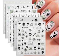 Abillyn 6 Sheets Halloween Nail Stickers - Spooky Skull & Spider Web Luminous Glow in The Dark Decals, Self-Adhesive Waterproof DIY Nail Art Designs (Halloween 6)