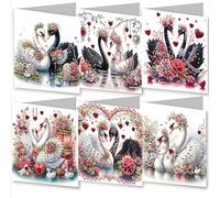 Abillyn Black and White Swans Valentine's Day Diamond Painting Greeting Card - Unique Handmade 5D DIY Art Card for Birthdays, Holidays & Christmas, Creative Gift for Adults (Swans)