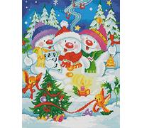 Abillyn Christmas Trees Cartoon Snowman Birds Music Stamped Cross Stitch Kit with Pattern Print (Christmas)
