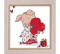 Abillyn Embroidery Cross Stitch Kit - Design: Love Heart, Pig, Stamped with Printed Pattern, Starter Set (Pig)