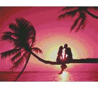 Abillyn Embroidery Cross Stitch Kits Couple Kissing on Beach Palm Tree Sunset Stamped with Printed Pattern Starter Kit (Couple)