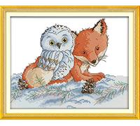 Abillyn Embroidery Cross Stitch Kits Fox and Owl Stamped with Printed Pattern Starter Kit (Fox and Owl)