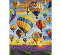 Abillyn Embroidery Cross Stitch Kits Lavender Field, Colorful Hot Air Balloons Stamped with Printed Pattern Starter Kit (Lavender)