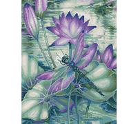 Abillyn Embroidery Cross Stitch Kits Lotus and Dragonfly Stamped with Printed Pattern Starter Kit (Dragonfly)