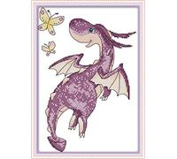 Abillyn Embroidery Cross Stitch Kits Purple Flying Dragon Stamped with Printed Pattern Starter Kit (Dragon)