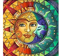 Abillyn Embroidery Cross Stitch Kits Sun and Moon Stars Fractal Face Hippie Stamped with Printed Pattern Starter Kit (Sun)