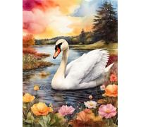 Abillyn Embroidery Cross Stitch Kits Swan on Lake Stamped with Printed Pattern Starter Kit (Swan)