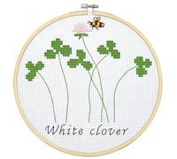 Abillyn Embroidery Cross Stitch Kits White Clover Bee Flower Beginner Stamped with Printed Pattern Starter Kit (Clover)