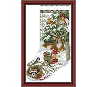 Abillyn Embroidery Cross Stitch Kits Winter Jungle Christmas Stocking Stamped with Printed Pattern Starter Kit (Stocking)