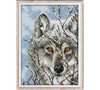 Abillyn Embroidery Cross Stitch Kits Wolf Stamped with Printed Pattern Starter Kit (Wolf)