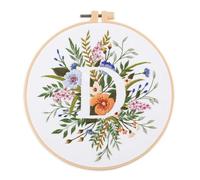 Abillyn Embroidery Starter Kit English Letter D and Flowers Stamped with Printed Pattern Cross Stitch Embroidery Kits (Letter D)