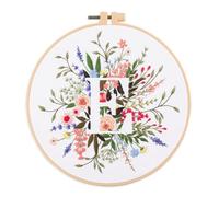 Abillyn Embroidery Starter Kit English Letter E and Flowers Stamped with Printed Pattern Cross Stitch Embroidery Kits (Letter E)