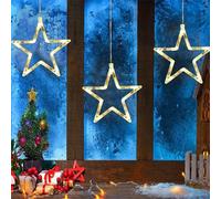 ABIN 3PCS Hanging Christmas Window Lights | Fairy Lights w/ Suction Cups, Battery Operated Decor for Indoor Outdoor, Wedding, Party & Bedroom (Stars)